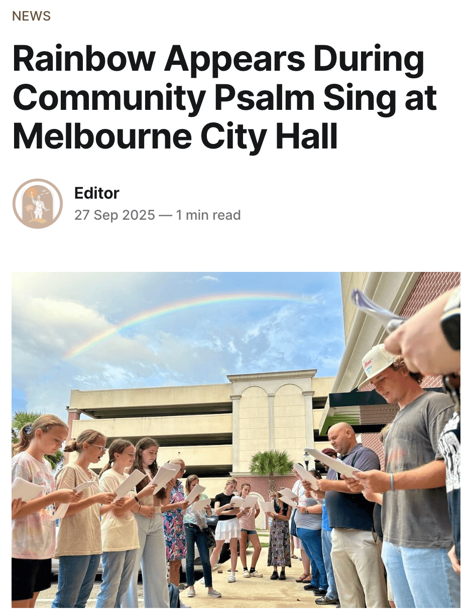 A Rainbow Appears Over Melbourne City Hall During Prayer Outreach +  Stand For Life THIS SUNDAY